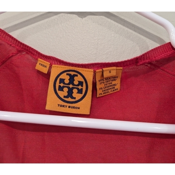 Tory Burch Raspberry Pink Cotton Silk Cashmere Wool Blend Cardigan Small - Picture 2 of 5